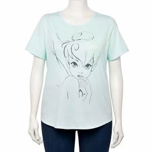 Disney Tinkerbell Women’s Plus Size Sketchy Graphic Tee Blue Glass Size 1X